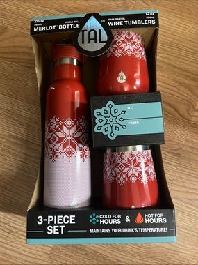TAL Red Fair Isle 3-Piece Insulated Bottle & Wine Tumbler Set